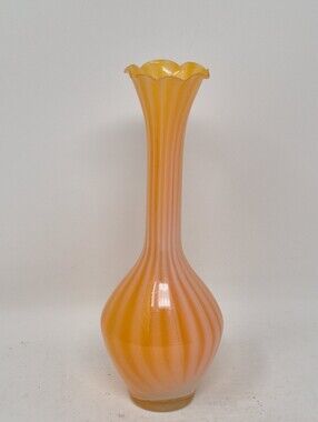 Orange Glasd Bud Vase With White White Swirl